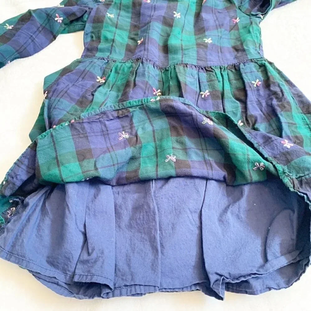 5/$25 Gap Kids Sarah Jessica Parker Plaid Embroidered Butterfly Dress Green Blue